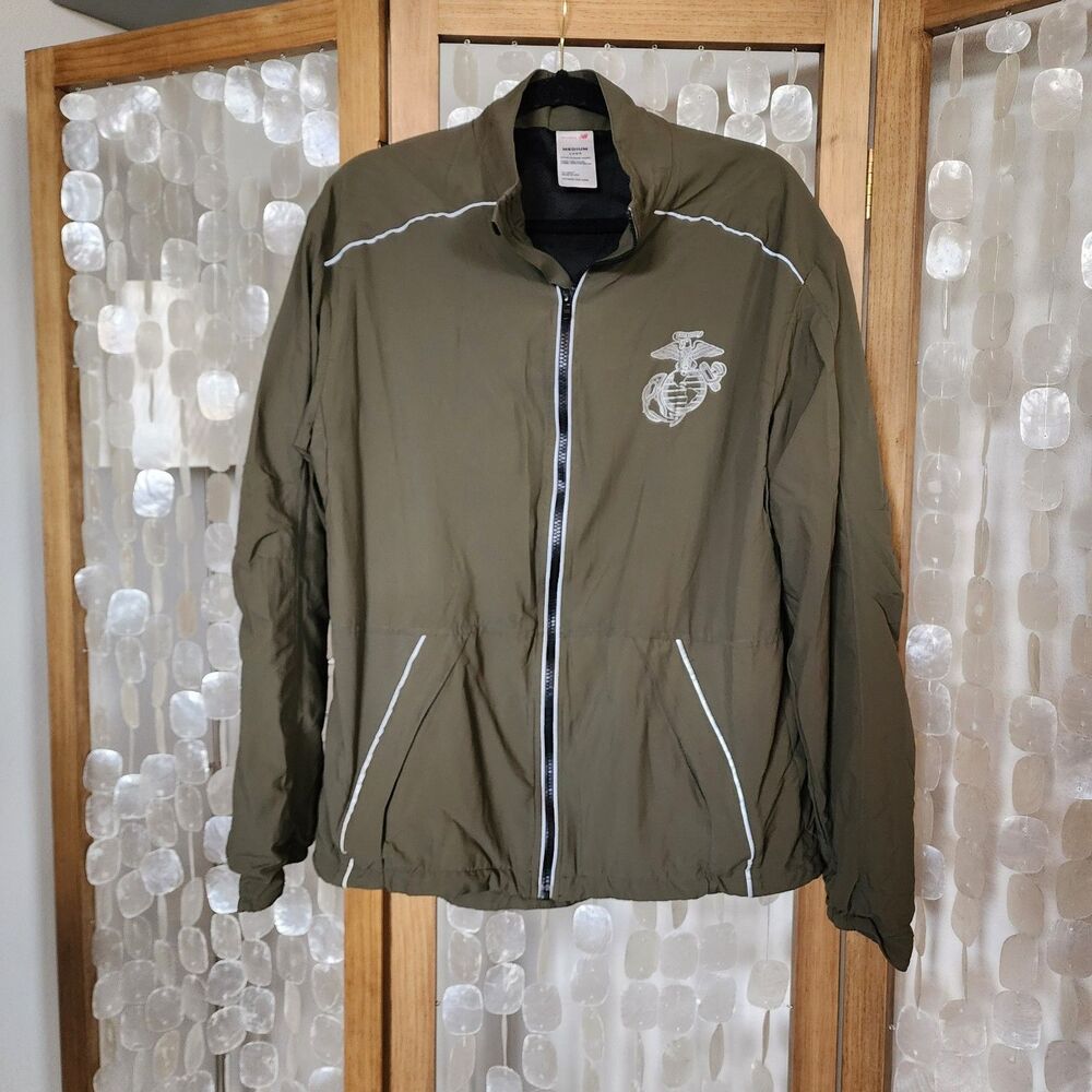 USMC Marine Corps Jacket Mens M Long Green New Balance Reflective Running